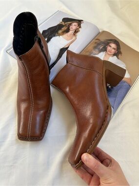 Rieker Women's Chestnut Brown Leather Ankle Booties with Block Heel